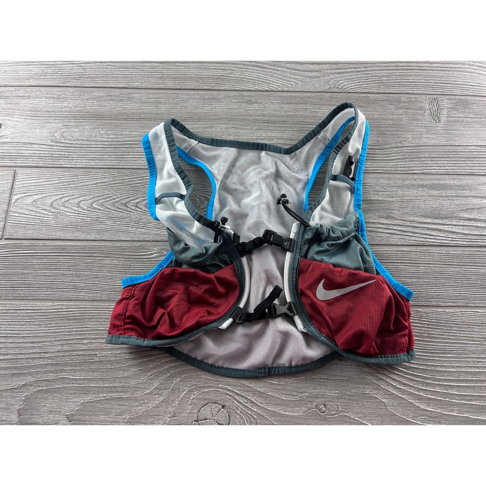 Nike Trail Running Hydration Vest Grey Burgundy Blue Reflective Adjustable